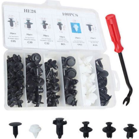 100 pièces Clip Garniture Kit Carrosserie Pare-chocs Porte En Plastique Push Clip Pin Rivet Fixation Vis Outil De Retrait De Voiture Tournevis (1/5)