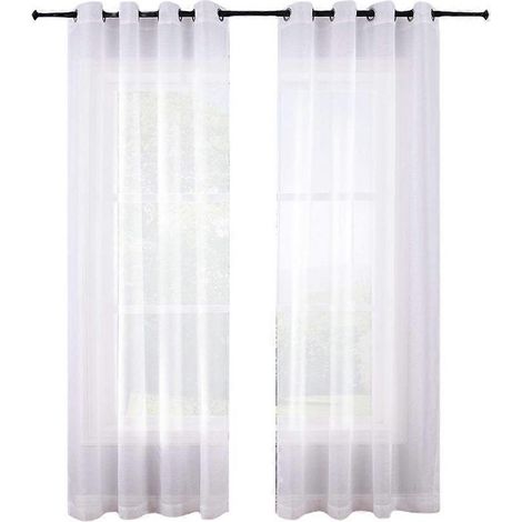 Rideaux voilages blancs à œillets de 210 cm, lot de 2 panneaux, aspect polyester, pour chambre à coucher (1/5)