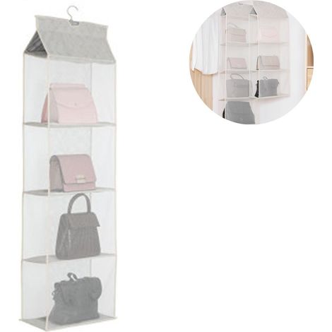 Organisateur de sac à main suspendu et amovible pour placard, support de rangement pour sac à main avec 4 étagères, gain de place.