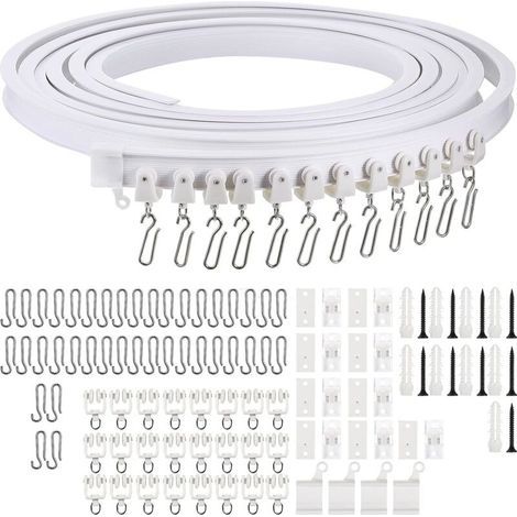 Rail de rideau flexible et pliable, fixation au plafond avec rail, séparateur de pièce (5 m, blanc) (1/5)