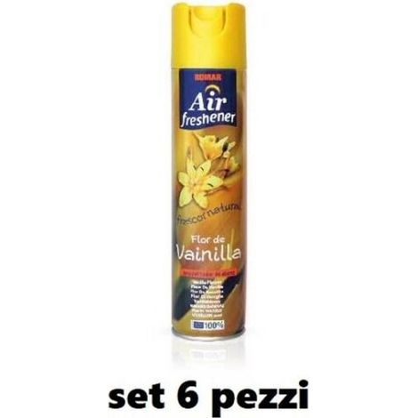 TRADE SHOP - Set 6 Pz Deodorante Per Ambiente Spray Profumo Casa Fresco 300ml Vaniglia -