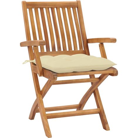 Maison Exclusive - Sedie pieghevoli, 2 pezzi, con cuscini color bianco crema, in legno massello di teak. (1/5)
