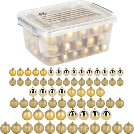 Set mit bruchsicheren goldenen Weihnachtskugeln, 70-teilig