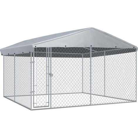 Jaula tipo caseta para exterior, parque para mascotas con techo para perros, 382 x 382 x 225 cm 020000454