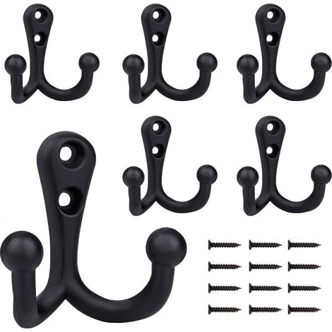 Lot de 6 crochets (54 x 49 mm) : crochets muraux en métal, patères doubles rétro pour vêtements et vêtements, crochets muraux et crochets pour vêtements en métal.