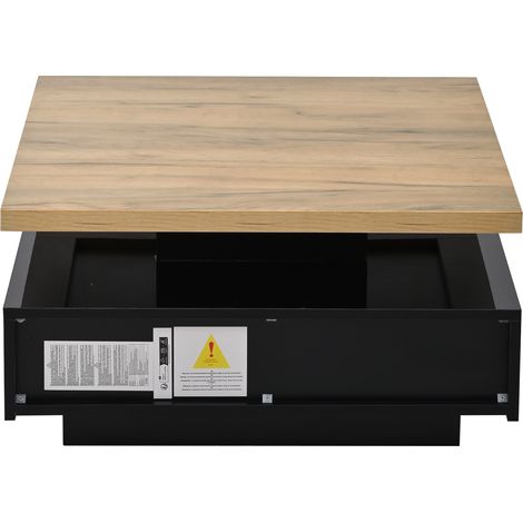 Table basse carrée pivotante à 360° avec tiroir de rangement, panneau MDF, noir et couleur noyer, 70 x 70 x 36 cm (1/5)