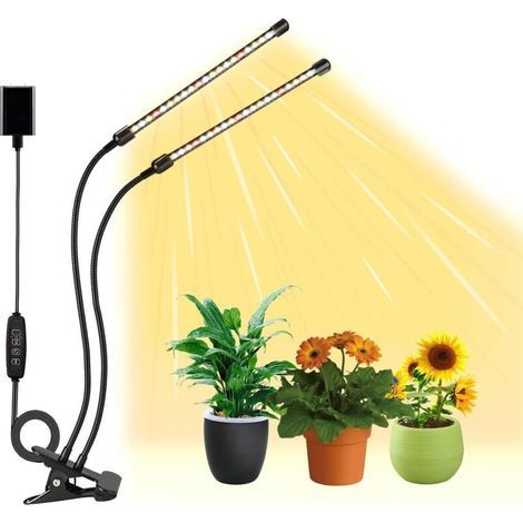 Indoor Plant Lamp, 2-Head Full Spectrum Grow Light 3000k/5000k/660nm, 3 Lighting Modes and 10 Dimming Levels with Timer Function (1/3)