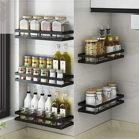 Porte Epice Cuisine Mural Étagère à Épices Acier Inoxydable Convient pour Cuisine Salle de Bain Balcon, (Noir mat, 20cm),T-Audace (1/5)