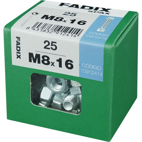 Caja l 25 unid. tornillo metrica cab hex+tuerca cinc 2m 8x16mm fadix (1/2)