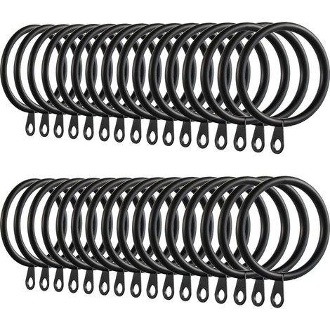 (Noir) 60 anneaux de rideau, crochets d'anneau de rideau en métal pour tringle à rideau 38 mm anneaux de suspension de rideau