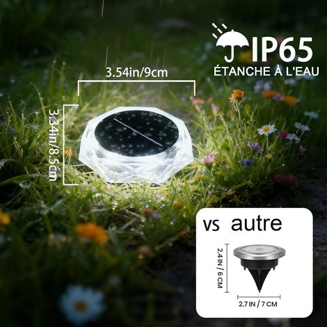 Hqynss Lot de 6 Lampe Solaire Au Sol, 8 LED Lumiere Solaire Exterieur Jardin, Lumière Solaire IP65 Étanche Longue Durée de Vie, Spot Solaire Extérieur pour Chemins Pelouse Allée Terrasse, Blanc Froid (1/4)