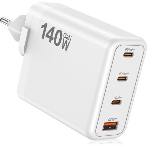 Caricabatterie rapido GaN USB-C a 4 porte da 140 W, adattatore di alimentazione PD multiplo, caricabatterie rapido per iPhone 17 Pro Max/17/16 Series, MacBook (1/5)