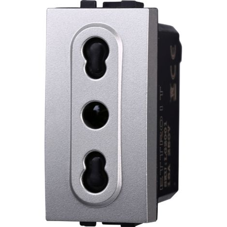 ETTROIT LG2001 presa bipasso 2+T 16A colore grigio silver compatibile Bticino serie Living (1/3)