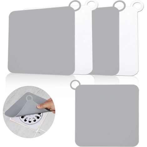 tapones de desagüe para ducha de 12 x 12 cm, de silicona, para bañera, para eliminar el olor a pelo, protector universal para desagües de suelo, a prueba de insectos (2 grises, 2 blancos). (1/5)