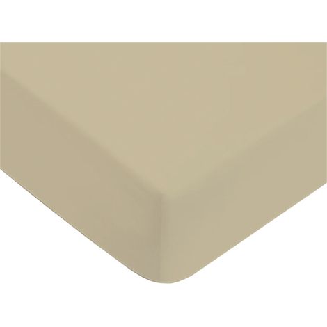 Drap housse uni en coton 57 fils beige 180x200cm