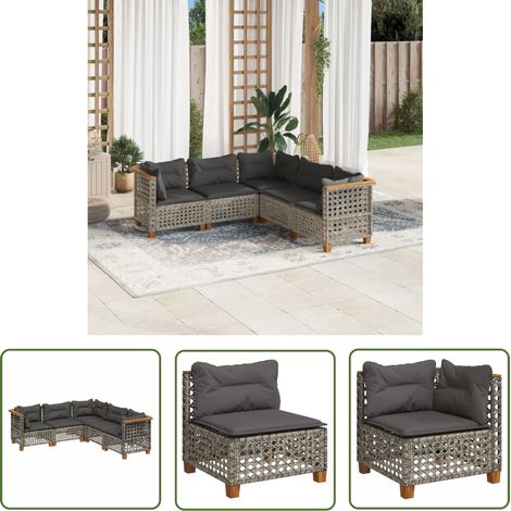 The Living Store Salon de jardin 5 pcs avec coussins gris résine tressée - Ensemble Salon De Jardin - Canapé Extérieur - Meuble De Jardin - Résine Tressée - Rotin Synthétique (1/5)