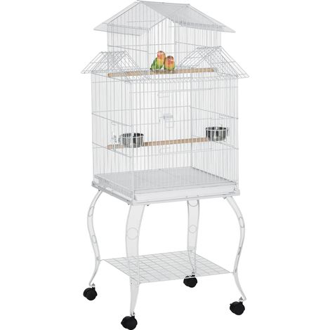 Cage à oiseaux, design multi-niveaux, plateau amovible, Blanc, 50X49X137 cm (1/2)