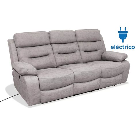 Sofá tres plazas relax electrico Florencia tapizado textil cemento, 215cm(Ancho) 93cm(Fondo) 105cm(Alto) (1/3)