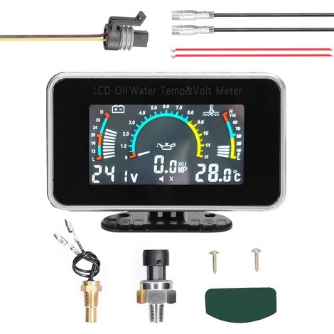 3-in-1 LCD Pressure Gauge for Car Truck SUV RV Oil Pressure Voltage Water Temperature 9-36V (1/5)