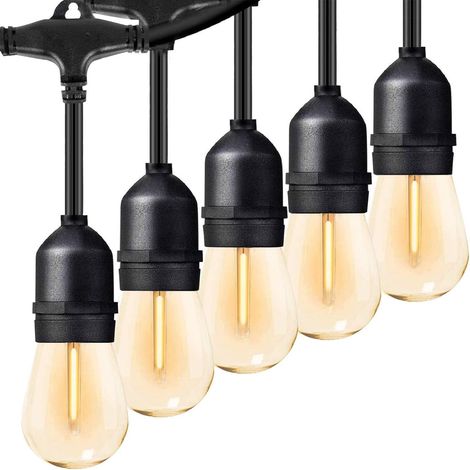 Guirlande Lumineuse Exterieure LED, 50FT/15M Guirlande Exterieure Guinguette avec 15+1 Ampoules S14 en Plastique Incassable, Etanche IP65 pour Extérieur Jardin Terrasse Patio Fête