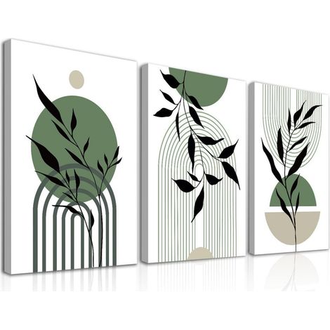 Leinwand Gerahmt 3er Set Boho Geometrisch Wohnzimmer Grün und Beige (1/5)