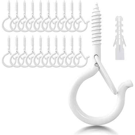 Lot de 20 crochets à vis en acier inoxydable avec sécurité, crochets à vis, crochets de plafond, crochets muraux pour suspendre des plantes en pot, lumières, blanc (1/5)