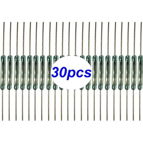 Lot de 30interrupteurs Reed, Aimant Proche – Circuit de Connexion, Aimant éloigné – Circuit de Coupure, Interrupteur à Induction magnétique, Contact Reed Miniature (2mm x 14mm)