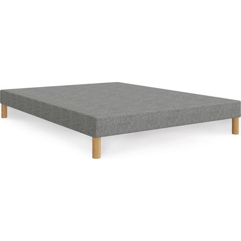 Mobilier Deco – Sommier tapissier 140x190 tissu gris – Piètement en bois – Confort optimal pour matelas 140x190 – Design moderne et élégant