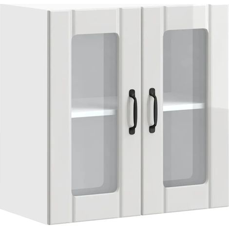 Mobiletto da cucina a parete pratico e di design 60 x 31 x 60 cm con spazio contenitivo ottimizzato realizzato in legno composito bianco lucido 020050224