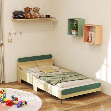 Lit pour Enfant Lit au Sol Enfant de 3 à 10 Ans avec Barrière de Sécurité, Vert (1/5)