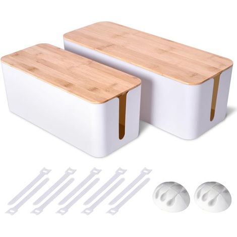 Bandeja organizadora de cables grande de 2 piezas: organizador de cables y placa de cubierta con aspecto de madera，adecuada para cables de TV (1/5)