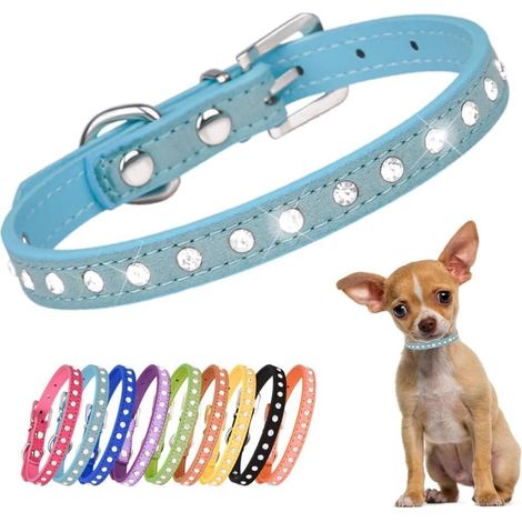 Collier pour chiot avec strass, collier brillant et coloré pour petit chien, accessoire élégant et ajustable (1/4)