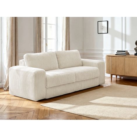 BOBOCHIC - Canapé droit convertible IBIZA ouverture express velours côtelé  140x196 Beige