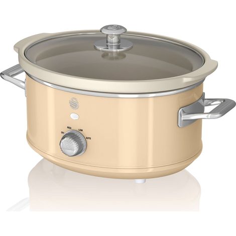 Swan Retro SF17021CNEU Slow Cooker 3,5L Contenitore di Cottura rimovibile, Ceramic Non-Stick PFOA & PTFE Free, 3 Livelli di Temperatura, Coperchio di Vetro, Design Vintage, Crema, 200W