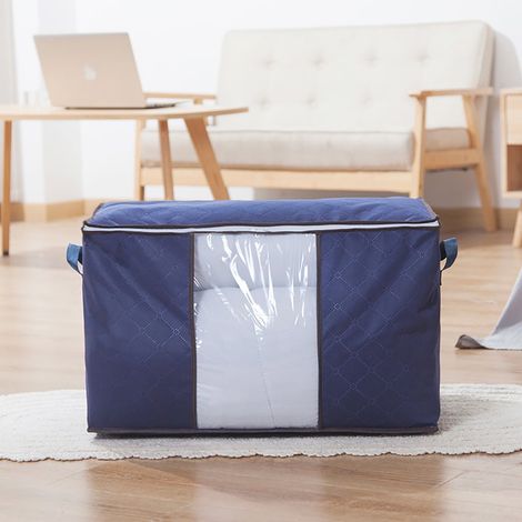 Sac De Rangement Pour Couette - Tissu Non Tissé - Fermeture Éclair Bidirectionnelle - 60 X 42 X 36 Cm - Bleu Marine - 1 Pièce (1/2)