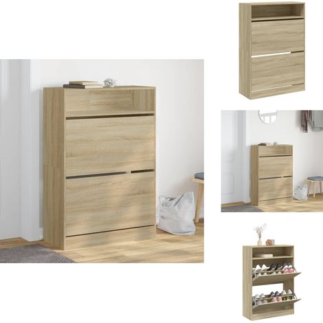 Armoire à chaussures 2 tiroirs rabattables chêne sonoma - Meuble Chaussure - Étagère Chaussure - Range Chaussures - Rangement Intérieur - Meuble Entrée (1/5)