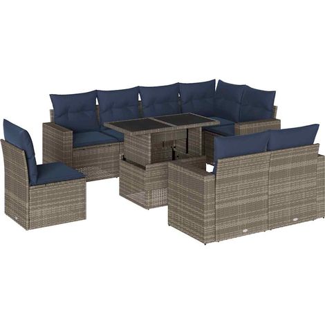 9-teiliges Gartensofa-Set mit Kissen, grau, Polyrattan vidaXL (1/5)