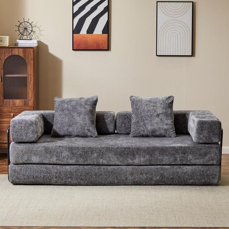 4-in-1 Schlafsofa 3-Sitzer aus Chenille, klappbares Sofa Bett als Queensize-Bett, platzsparend für Wohnzimmer