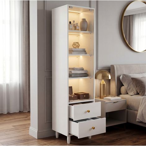 Mueble vitrina con LED, puertas de vidrio y cajones OKMYHOME (1/5)