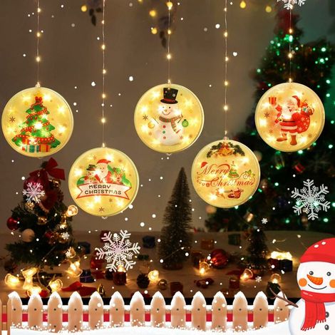 Rideau Lumineux Noël 1.5M 113 LEDS 3D Pendentifs Motifs de Noël USB Eclairage de Noël Décoration Intérieur LED Guirlande Lumineuse pour Balcon Terrasse Fenêtre Patio Jardin Maison Blanc Chaud,- Lefou (1/5)