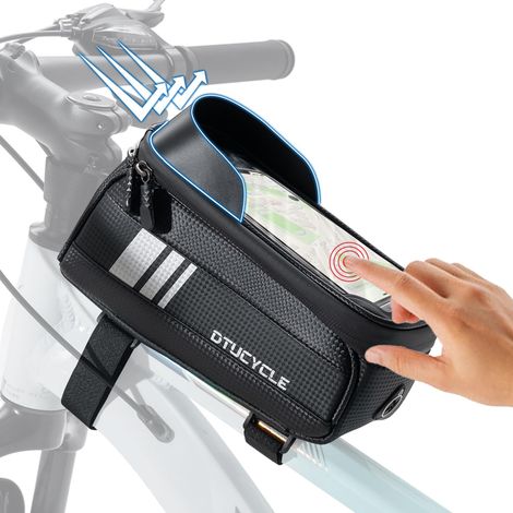 Sacoche de cadre de vélo étanche - Sacoche de guidon avant pour téléphone portable - En fibre de carbone - Pour VTT électrique - Avec téléphone portable, smartphone, écran tactile et (1/5)
