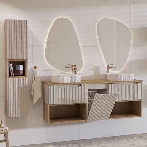 Set di mobili da bagno doppio lavabo Riva cachemire 160cm (1/5)