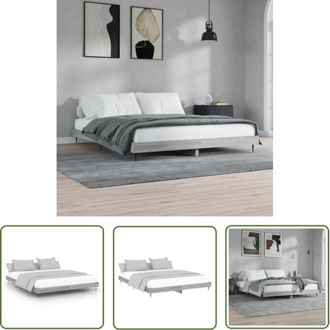 The Living Store Cadre de lit sans matelas sonoma gris 200x200 cm - Cadre De Lit - Lit Double - Lit Sommier - Meuble Chambre - Literie (1/5)