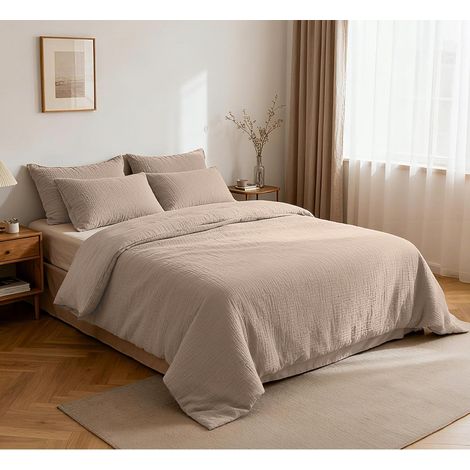 Musselin Bettwäsche Set 5-teilig 200x220 cm Hellbraun OEKO-TEX