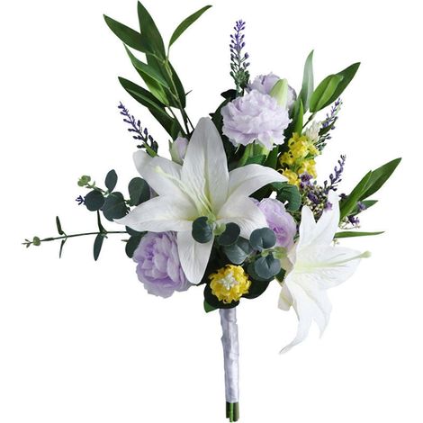 Bouquet de lys artificiels avec feuilles et tige, ornement floral en soie artificielle pour la Saint-Valentin, les mariages et la mariée. (1/4)