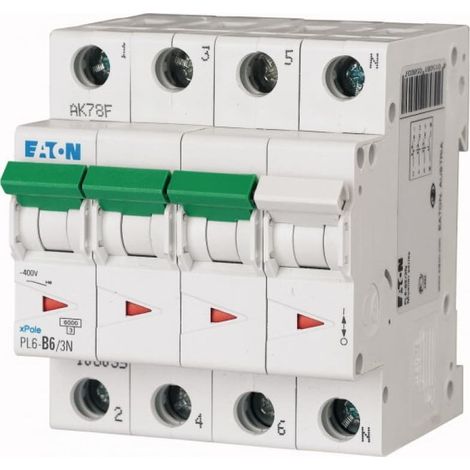 Interruptor Eaton pl6-c2/3n 2 A 6 kA