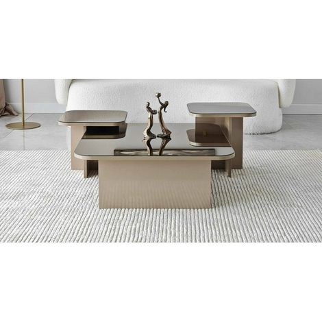 Dmora - Mesa de café Dpangraz, Mesa de centro baja, Revistero para sofá, Estante de la sala de estar, 80x80h40 cm, Gris topo y Ahumado (1/5)