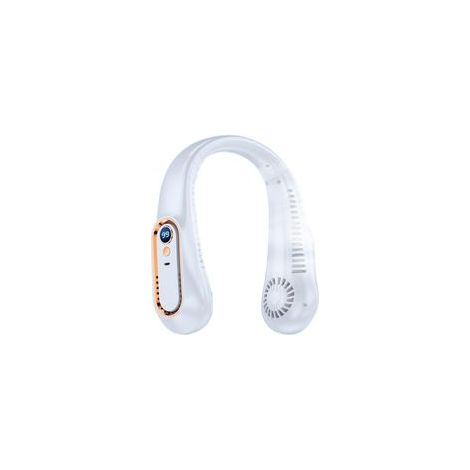 Ventilateur de cou portable sans pales 5 vitesses 360° LED affichage USB rechargeable mains libres sport extérieur intérieur bureau été ergonomique blanc (1/5)