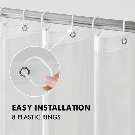 Duschvorhang 120 x 180 cm, schimmelresistent, transparent, aus EVA, wasserdicht, mit 8 Haken. (1/5)