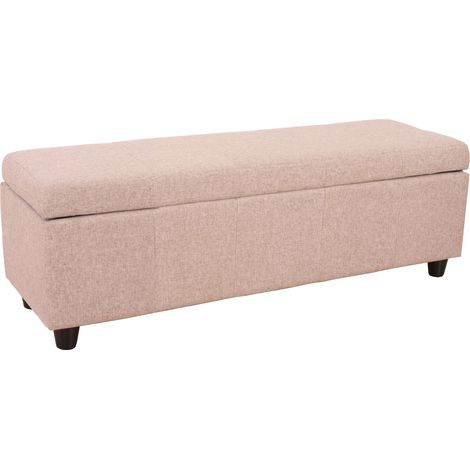 Banc/banquette/coffre de rangement Kriens, 112x45x45cm, tissu, beige (1/4)